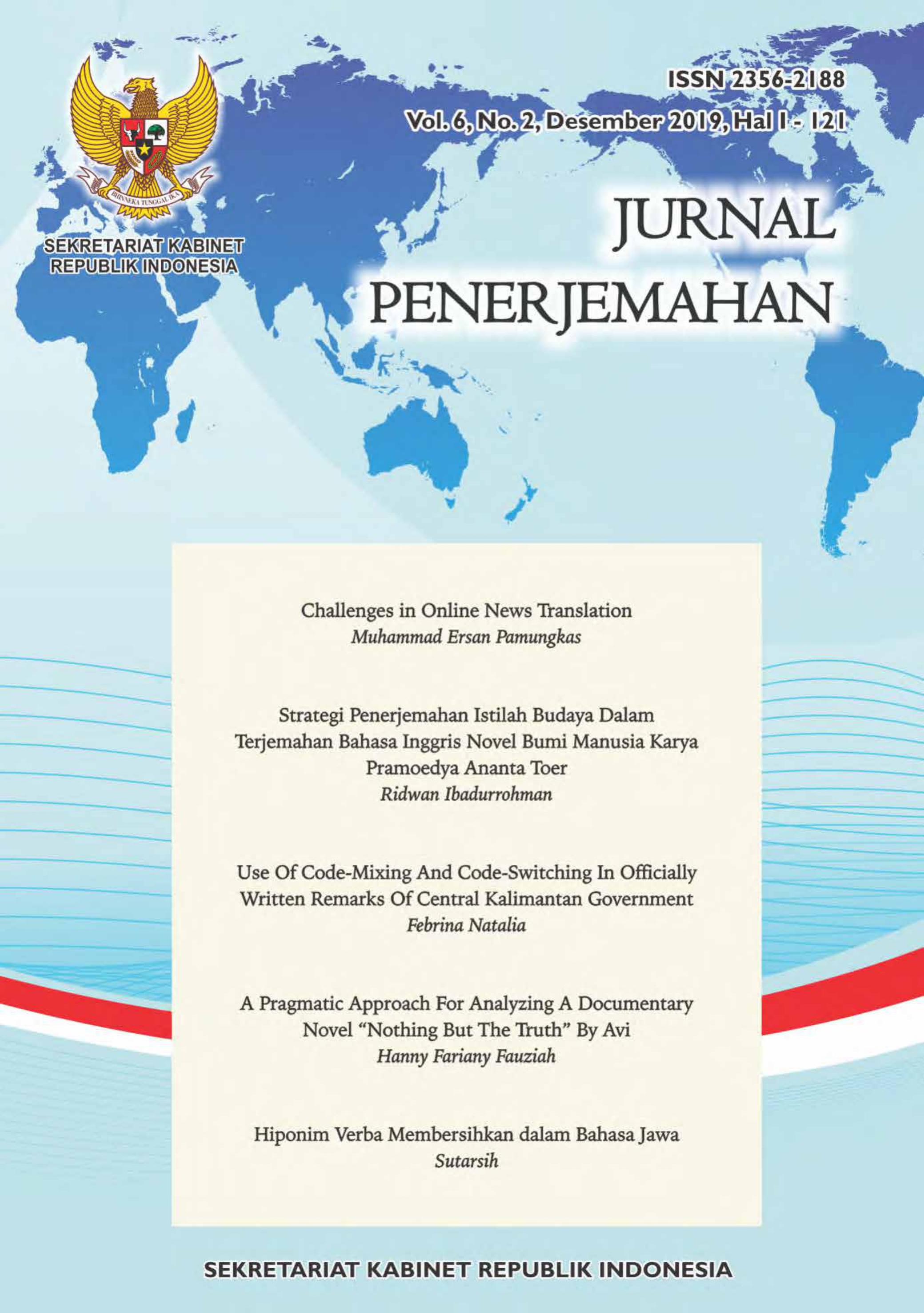 					View Vol. 6 No. 2 (2019): Jurnal Penerjemahan
				