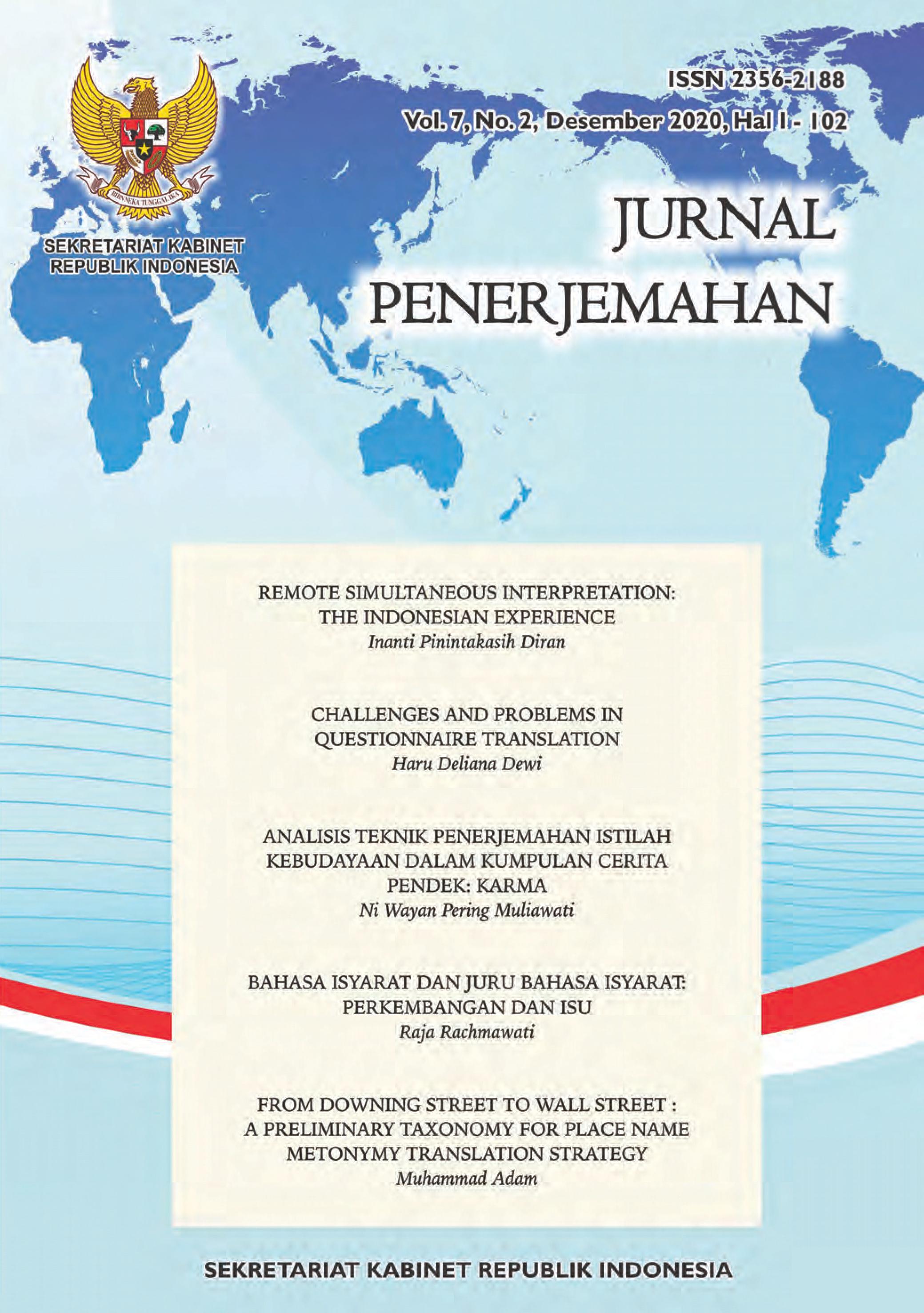 					View Vol. 7 No. 2 (2020): Jurnal Penerjemahan 
				