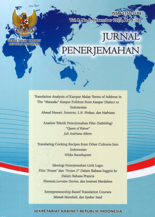 					View Vol. 9 No. 2 (2022): Jurnal Penerjemahan 
				