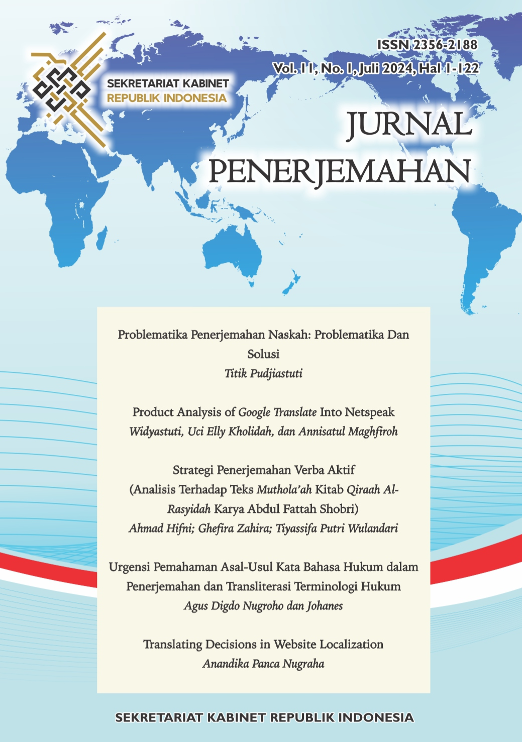 					View Vol. 11 No. 1 (2024): Jurnal Penerjemahan 
				