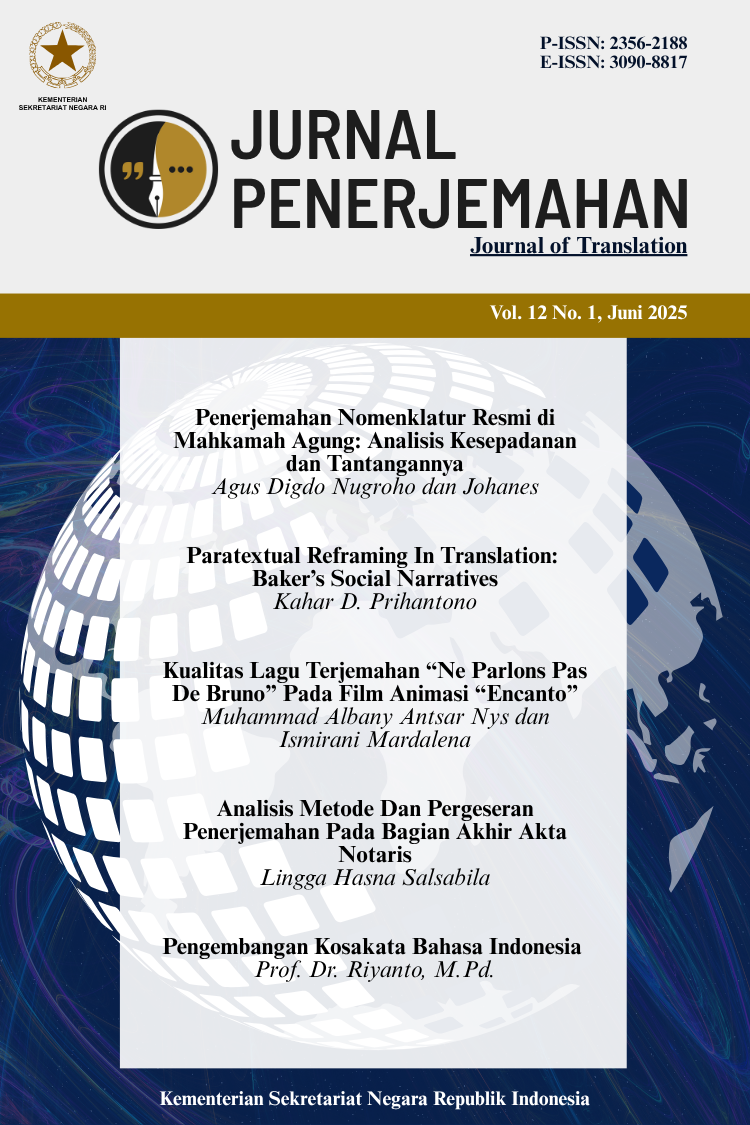 					View Vol. 12 No. 1 (2025): Jurnal Penerjemahan 
				