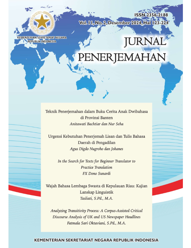 					View Vol. 11 No. 2 (2024): Jurnal Penerjemahan
				